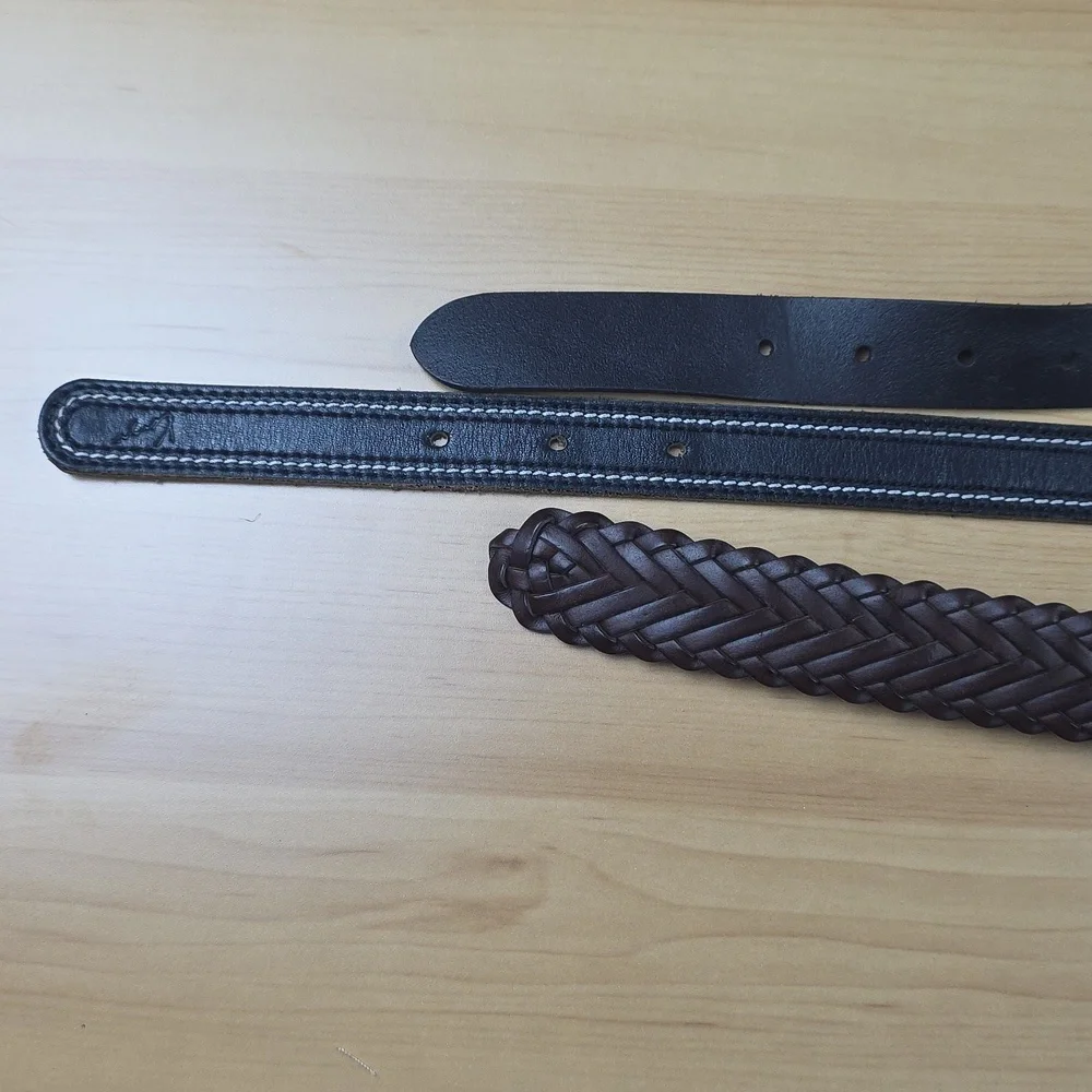 Kids‎ Belt Set Black And Brown Genuine Leather Braided Stitched 2 Small 1 Med
